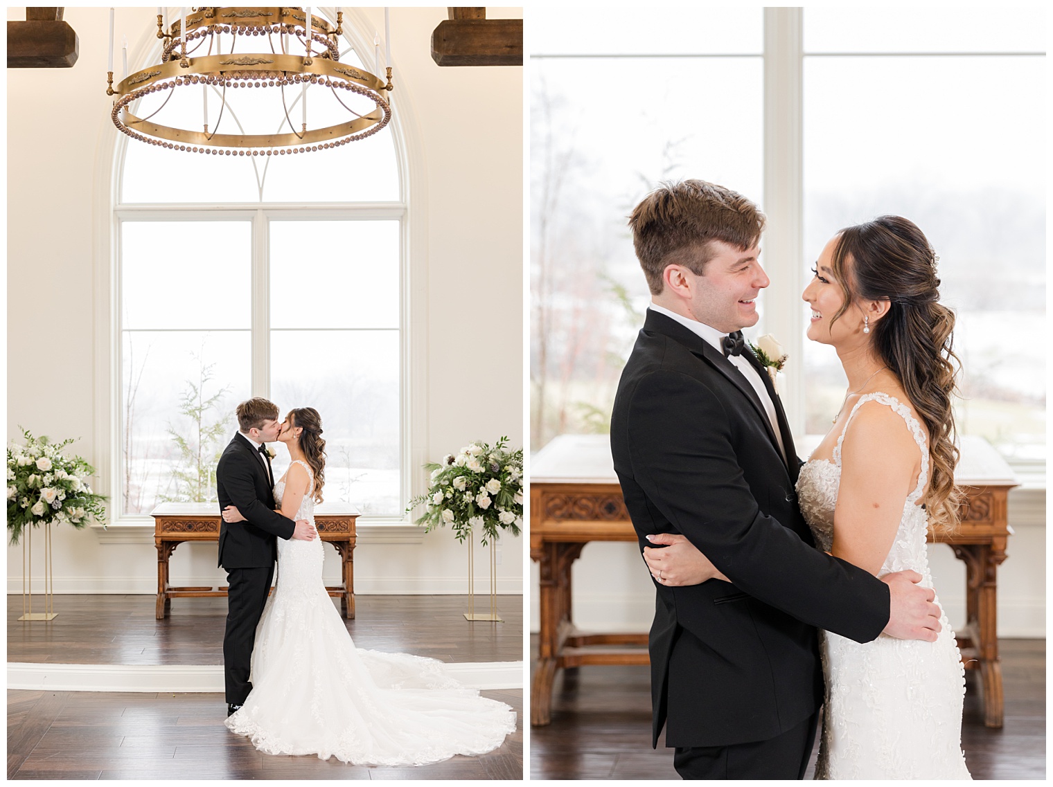 bride and groom looking at each other