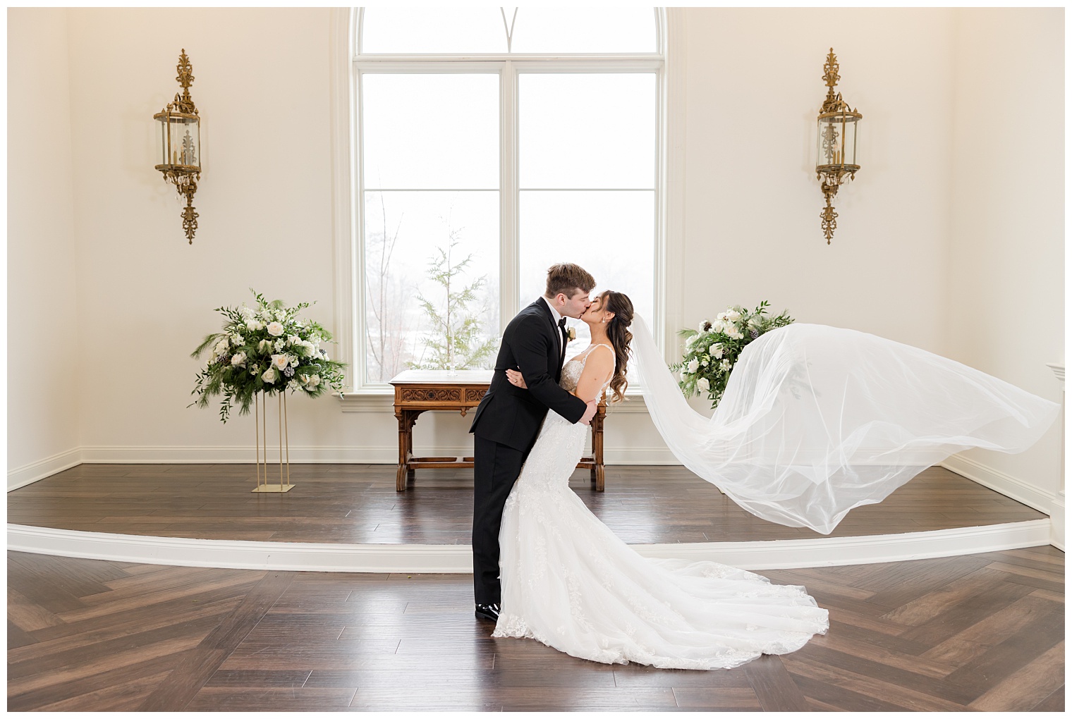 bride and groom kissing