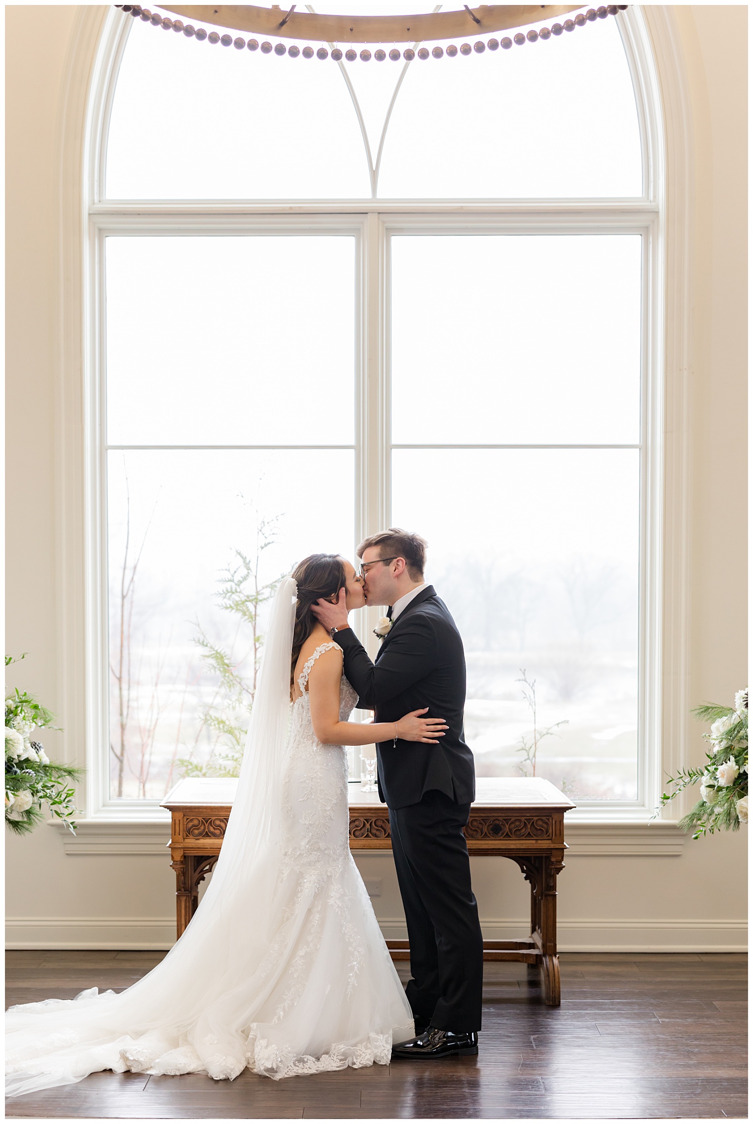 bride and groom kissing