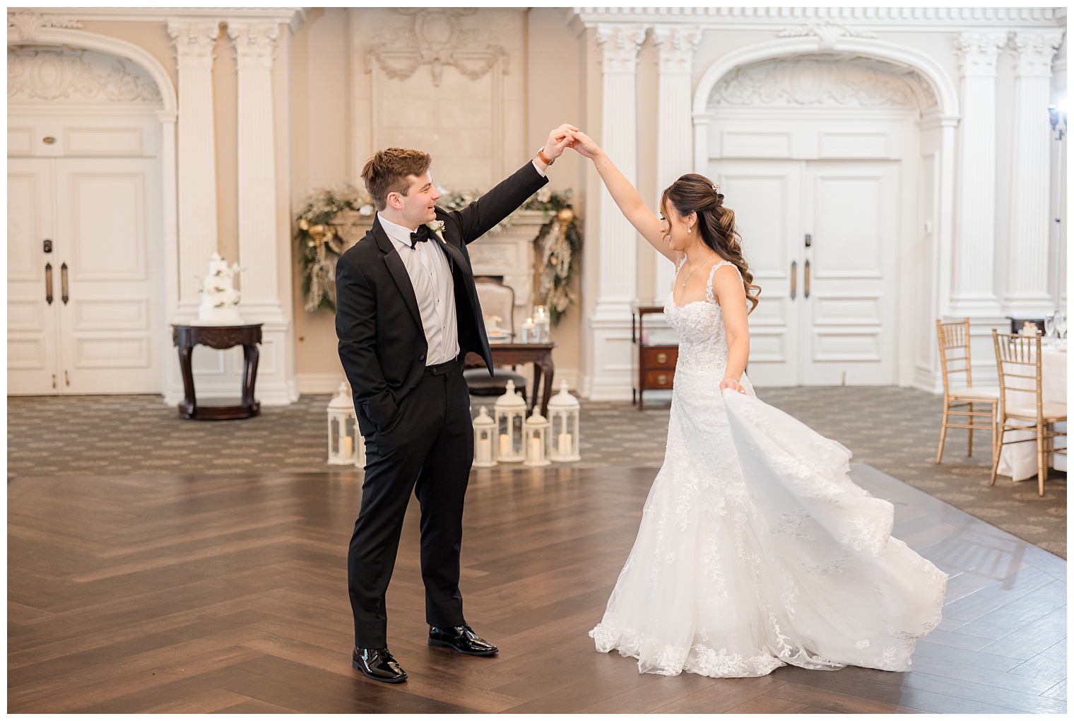 bride and groom dancing