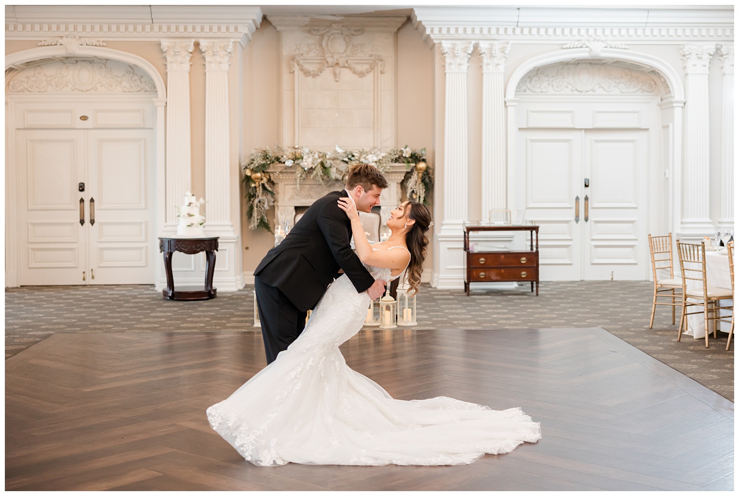 bride and groom dancing