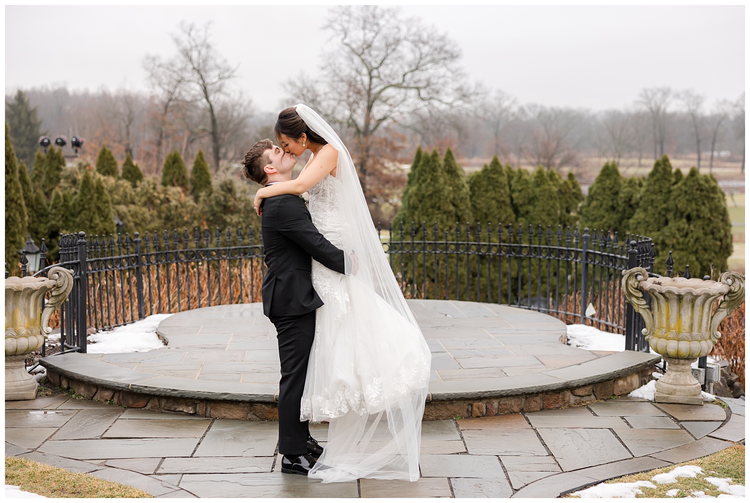bride and groom kissing