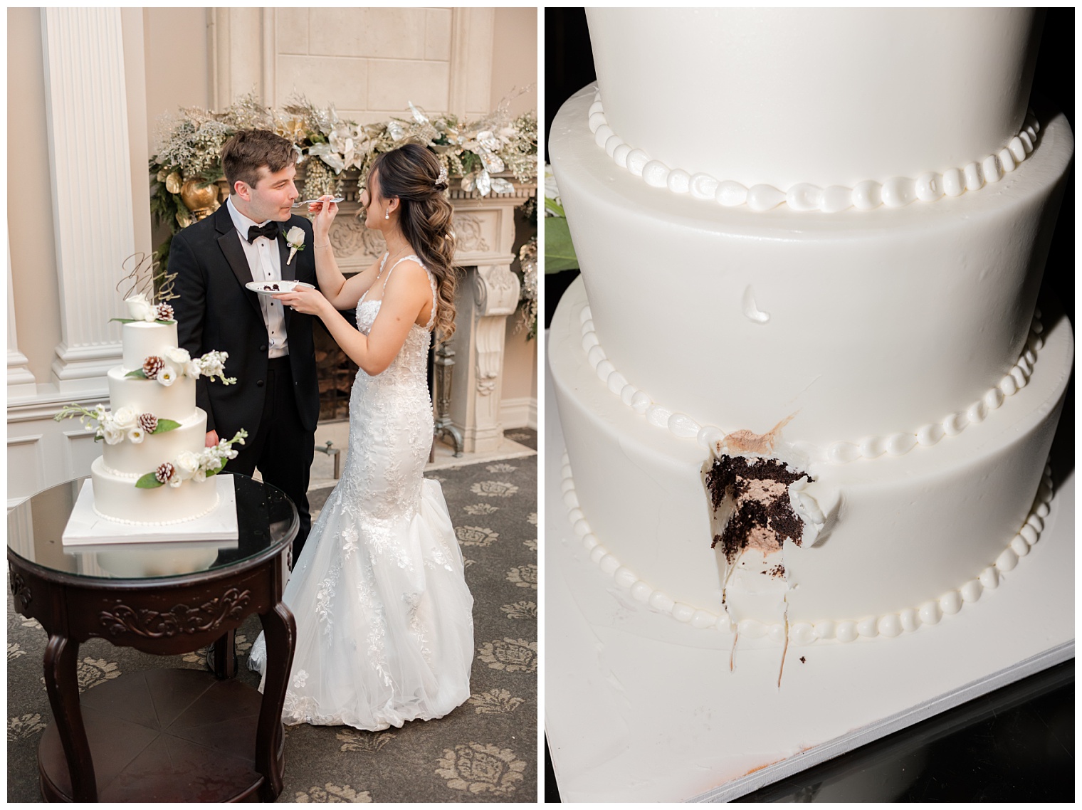 bride and groom cutting the wedding cake