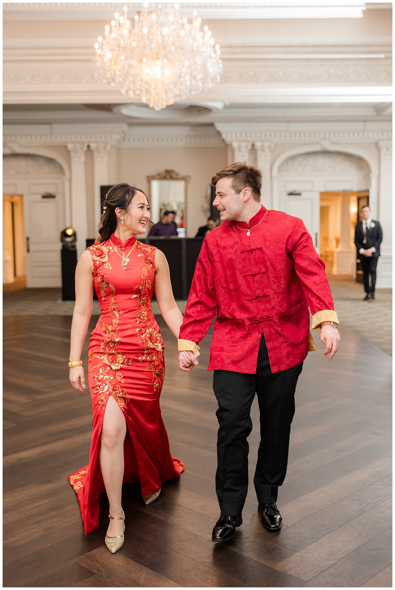bride and groom wearing traditional Asian customs