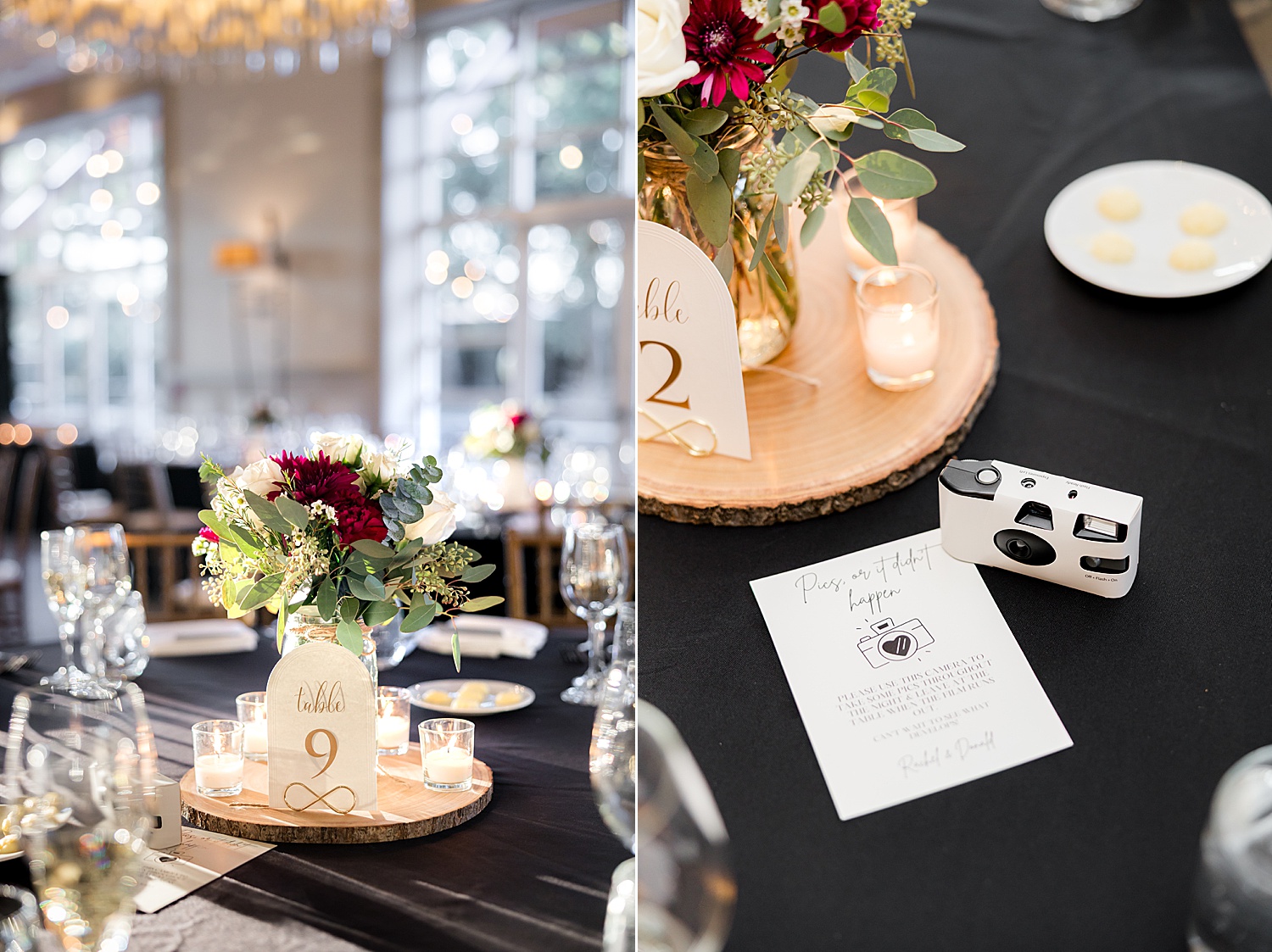 Wedding tablescape with menu card, candles, and floral centerpiece