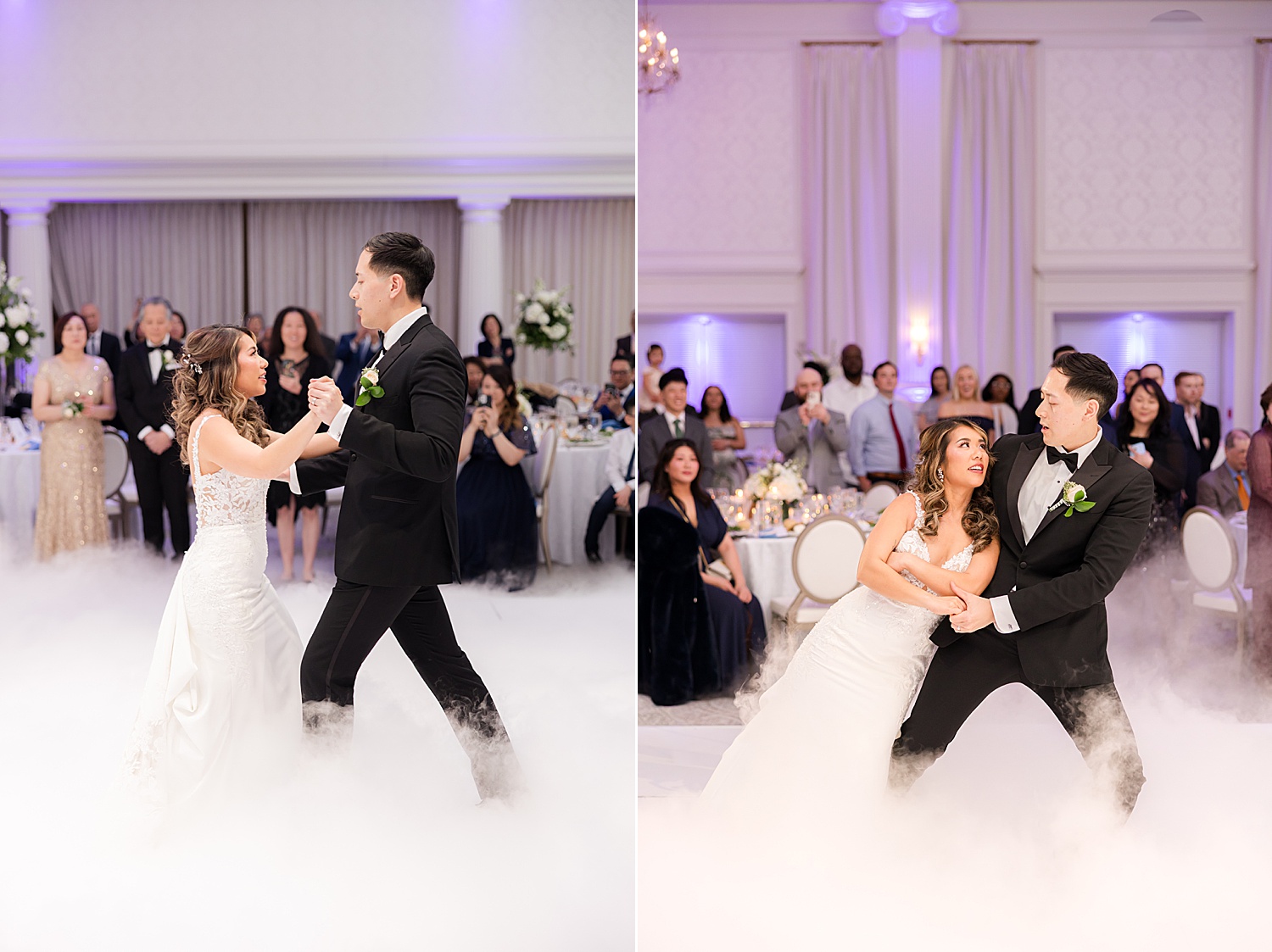 Energetic wedding dance floor with guests celebrating reception